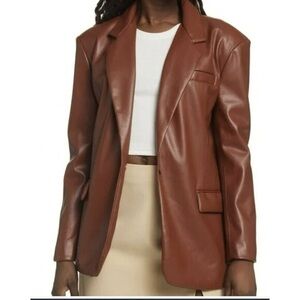 Blank NYC Brown Faux Leather Blazer Jacket Size Small